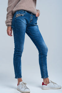 Q2 Vaqueiro boyfriend azul com pérolas