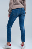 Vaqueiro boyfriend azul com pérolas