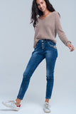 Vaqueiro boyfriend azul com pérolas