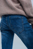 Vaqueiro boyfriend azul com pérolas