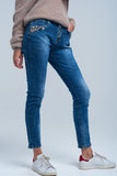 Q2 Vaqueiro boyfriend azul com pérolas