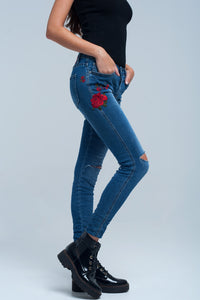 Vaqueiro Skinny bordados florais