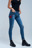 Q2 Vaqueiro Skinny bordados florais