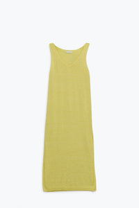 Q2 Vestido am amarela maxi sem mangas com fenda lateral