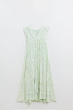 Vestido Boho Maxi Babydoll com estampado de folhas e lurex em menta