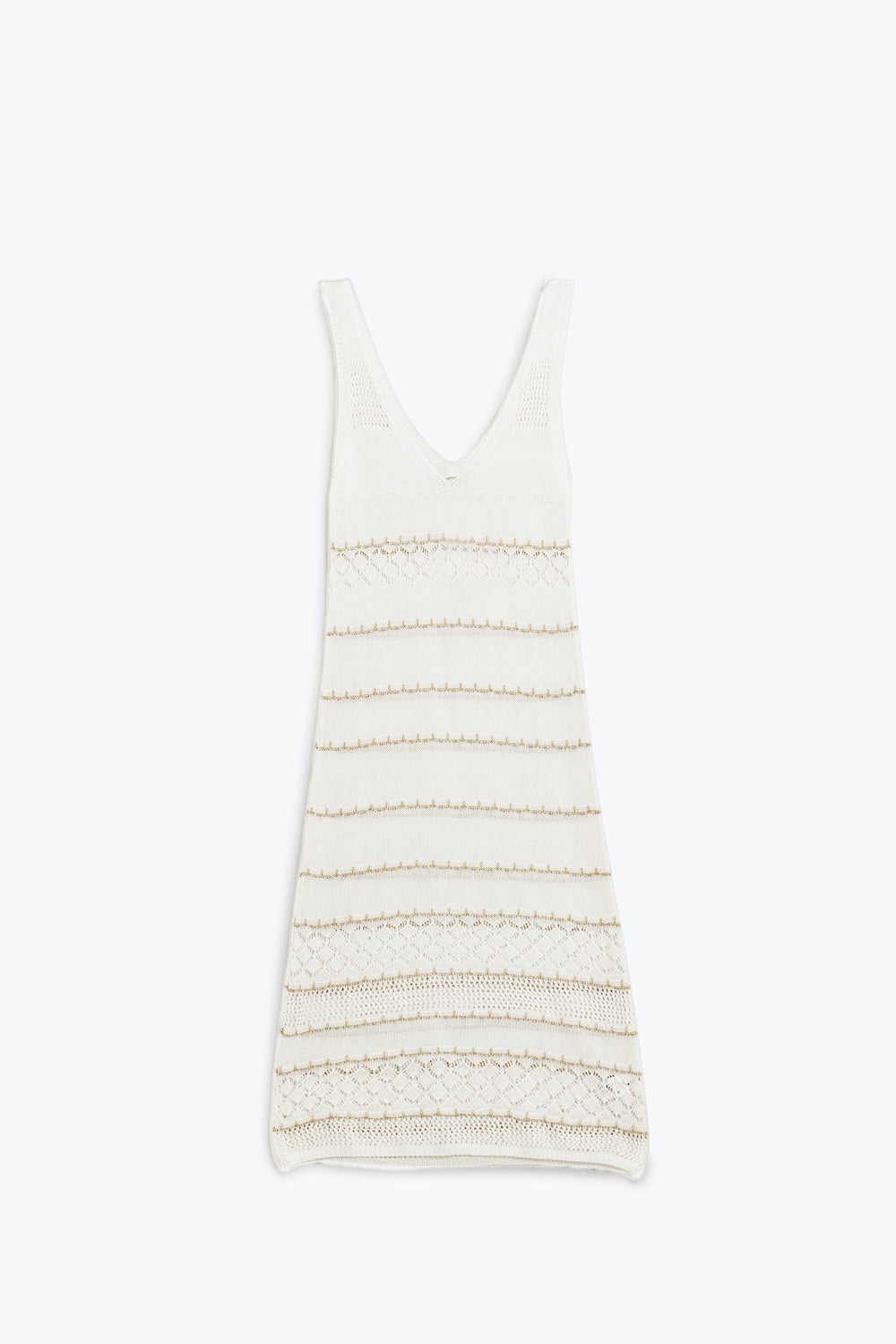 Q2 Vestido branco midi sem mangas com decote em V e design em croché