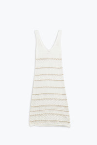 Q2 Vestido branco midi sem mangas com decote em V e design em croché