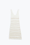 Q2 Vestido branco midi sem mangas com decote em V e design em croché