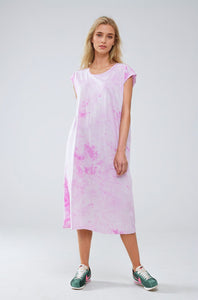 Q2 Vestido Camisa Midi Tie Dye Rosa