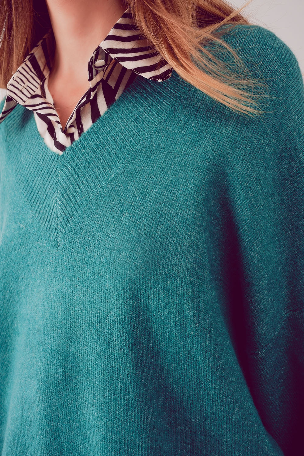 Vestido camisola oversize com decote em V turqu�s