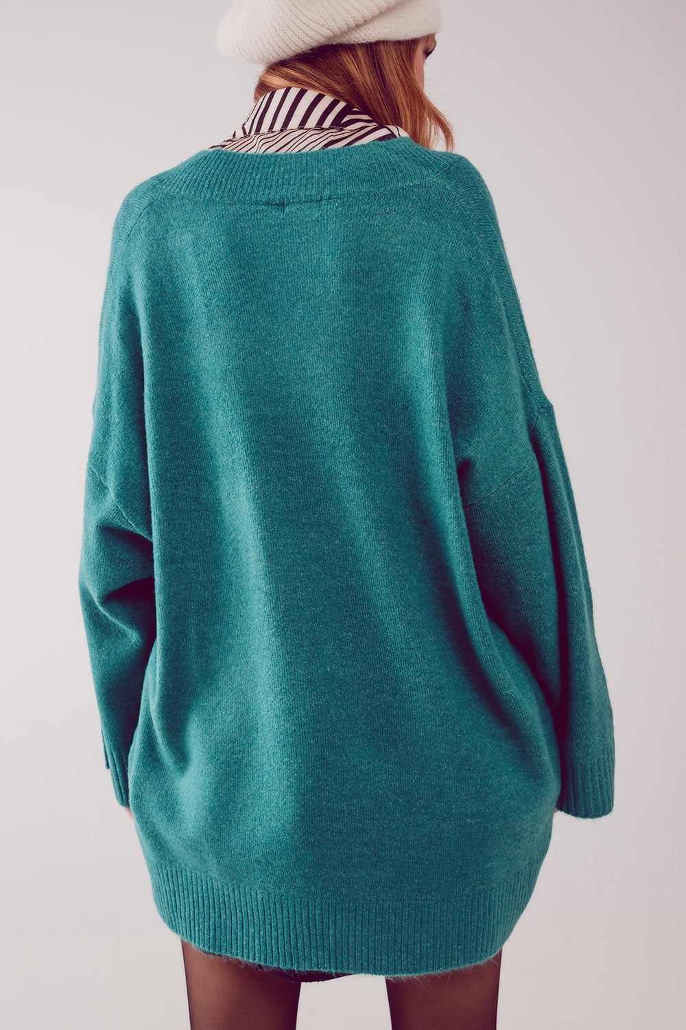 Vestido camisola oversize com decote em V turqu�s