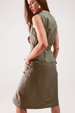 Vestido cáqui com cinto