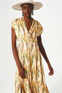 Vestido com mangas curtas e estampa retrô