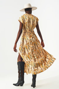 Vestido com mangas curtas e estampa retrô