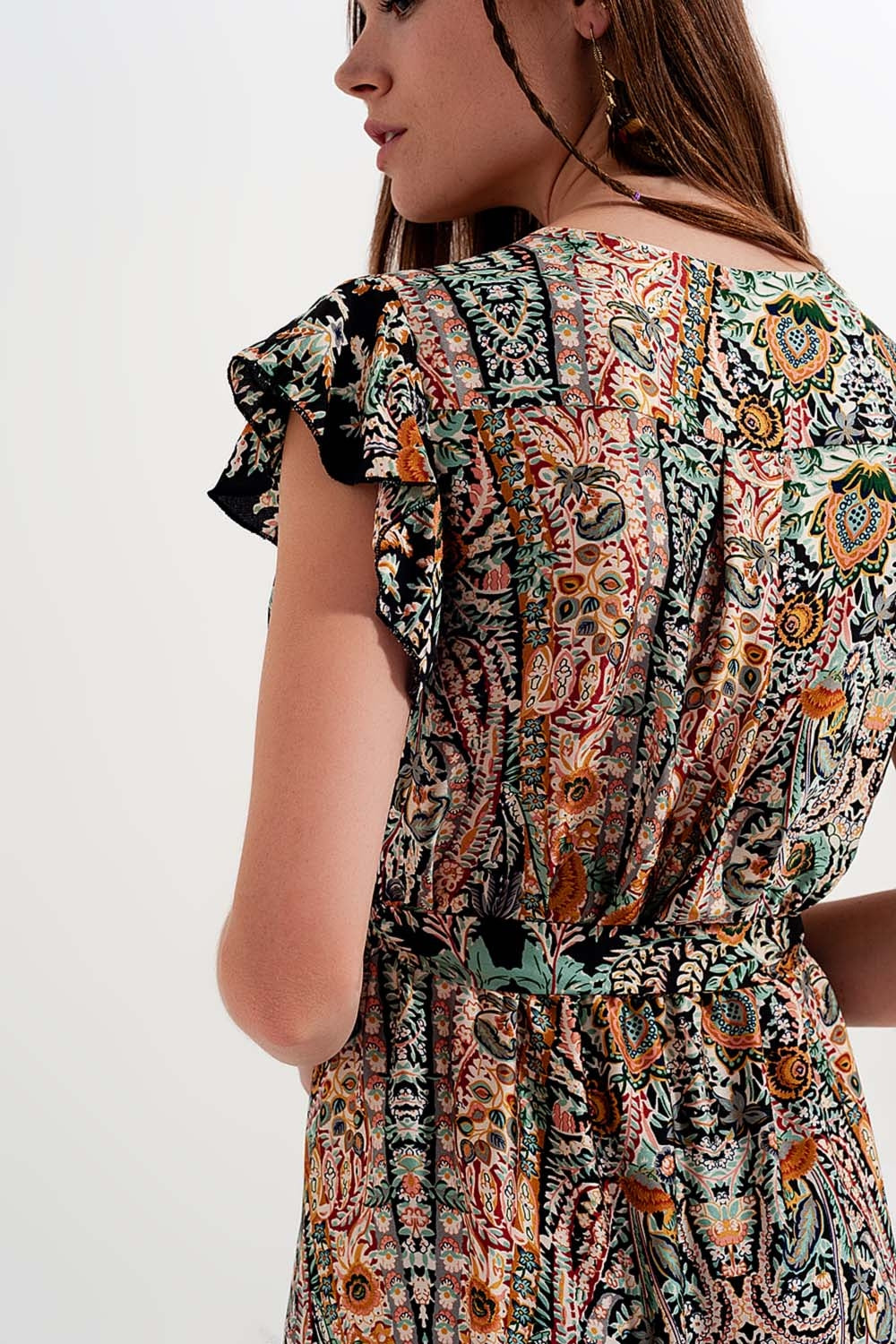 Vestido comprido com saia em camadas e estampado de caxemira