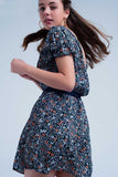 Q2 Vestido cor azul marinho dia floral com abertura nas costas