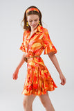 Vestido curto com estampado abstrato em castanho Vermelho e castanho