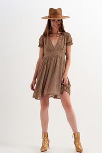 Vestido curto em quadrados creme
