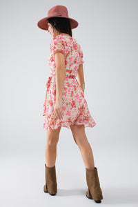 Vestido curto Plumetti com estampado floral cor-de-rosa