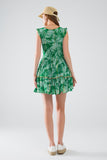 vestido curto verde com estampado de flores boho e pormenor em lurex