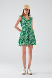 Q2 vestido curto verde com estampado de flores boho e pormenor em lurex