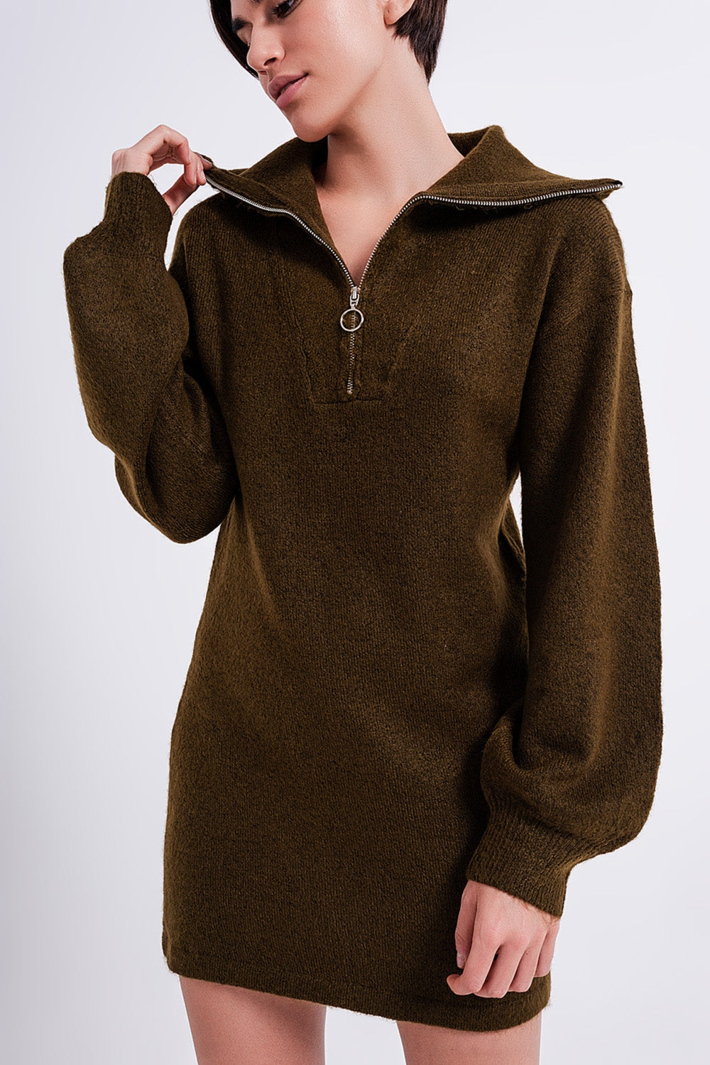 Q2 Vestido curto verde escuro estilo jersey