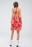 Vestido curto vermelho com estampado de flores Boho em lurex