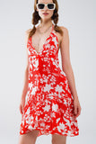 Vestido curto vermelho com estampado de flores Boho em lurex