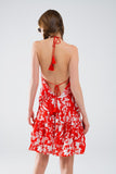Vestido curto vermelho com estampado de flores Boho em lurex