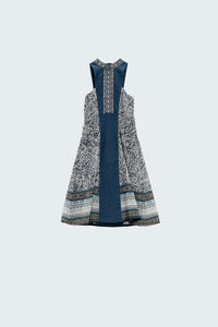 Q2 Vestido de baloiço azul com pormenor de gola alta