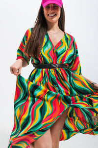 Vestido de camisa com estampa de redemoinho abstracta em verde