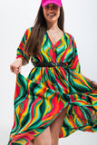 Vestido de camisa com estampa de redemoinho abstracta em verde