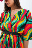 Vestido de camisa com estampa de redemoinho abstracta em verde