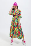 Q2 Vestido de camisa com estampa de redemoinho abstracta em verde