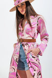 Vestido de camisa em rosa com estampado abstracto