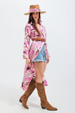 Vestido de camisa em rosa com estampado abstracto