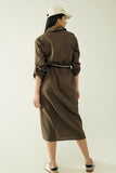 Vestido de camisa Khaki de mangas compridas com fecho de botões