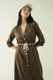 Vestido de camisa Khaki de mangas compridas com fecho de botões