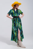 Vestido de camisa maxi estampada tropical