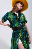 Vestido de camisa maxi estampada tropical
