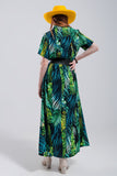 Vestido de camisa maxi estampada tropical
