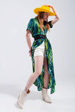 Q2 Vestido de camisa maxi estampada tropical