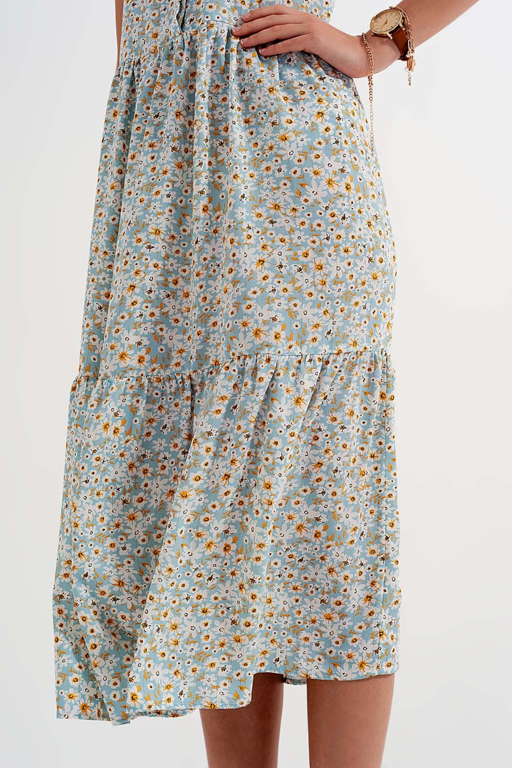 Vestido de camisa sem mangas com estampa floral azul