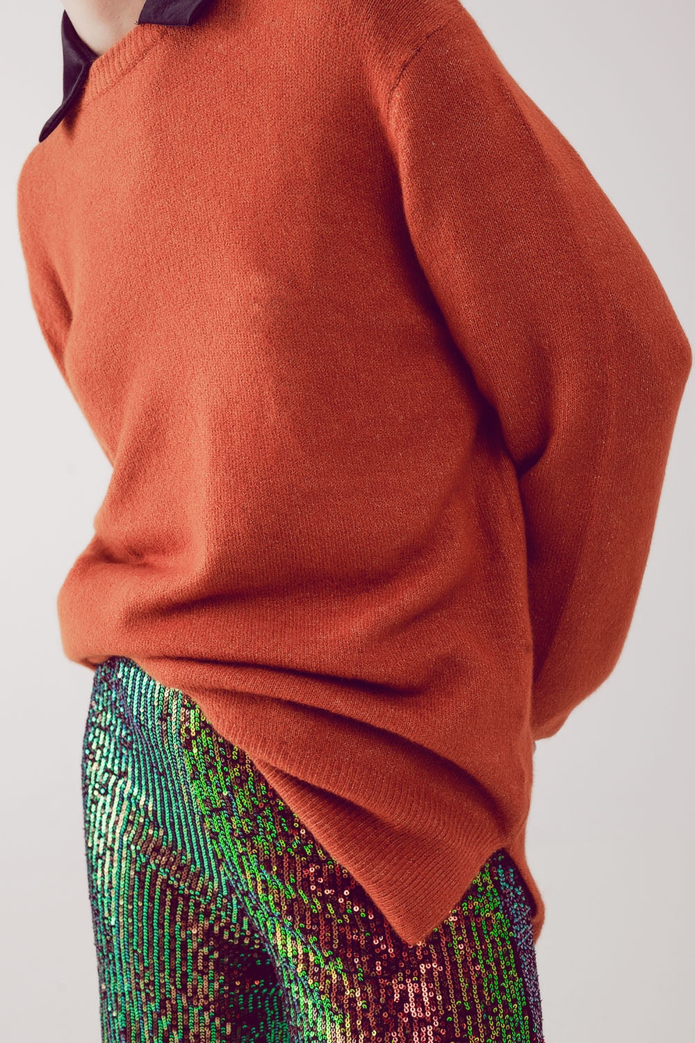 Vestido de camisola oversized com decote redondo laranja