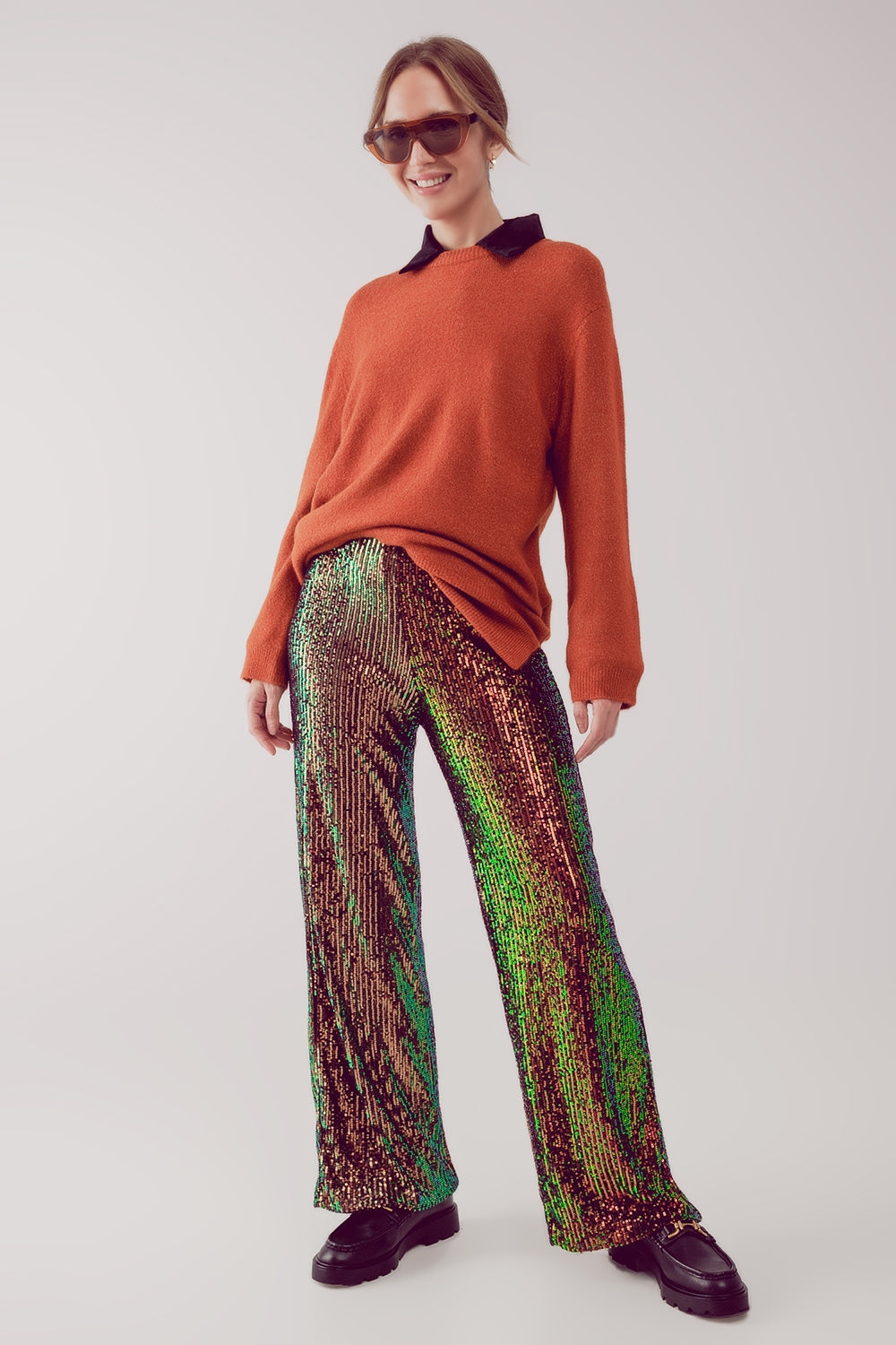 Vestido de camisola oversized com decote redondo laranja