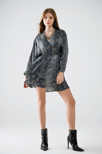vestido de chiffon com estampado de leopardo cinzento