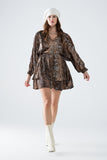 vestido de chiffon marrom com estampa de leopardo