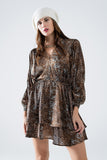 vestido de chiffon marrom com estampa de leopardo