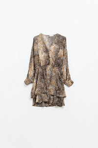 vestido de chiffon marrom com estampa de leopardo