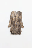 vestido de chiffon marrom com estampa de leopardo